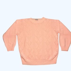 Vintage Knit Pointelle Pink Acrylic Sweater LEA Apparel Women’s XL 18 XXL 20